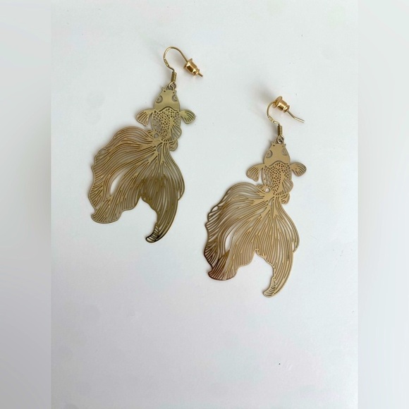 Gold Plated Silver Statement Fish Earrings – Lightweight & Unique - Picture 2 of 5